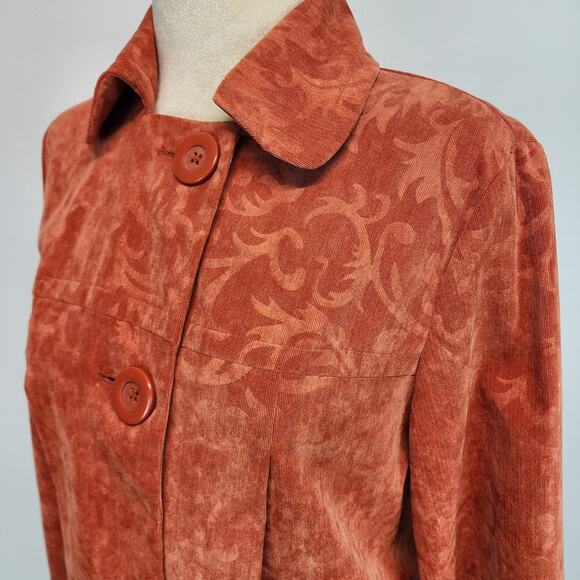 Vintage Acanthus Peplum Jacket Size M Orange 3/4 Wide Sleeve Hippie 70s Style - Picture 3 of 10
